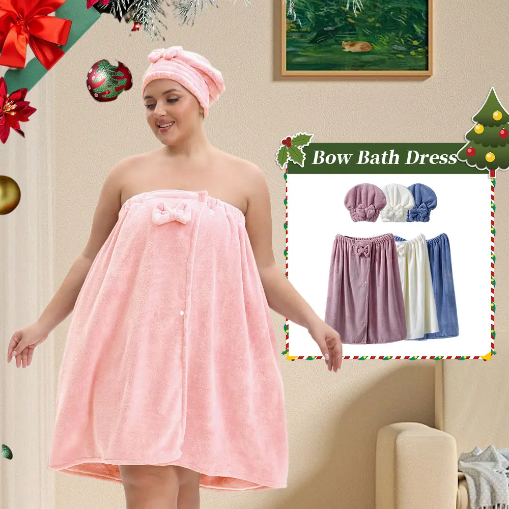 Solid Color Bathing Robe & Bath Towel Set, Adjustable Shower Cap Included Bathrobe & Bath Towel, Soft Comfortable Bathrobe & Towel for Home Travel Sauna, Bathroom Towel Bath Cloths