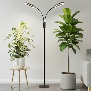 Glowrium Smart Floor LED Grow Light 48W Dual-Head Full Spectrum Adjustable Height Stepless Dimming Auto-Timer for Indoor Plants G5