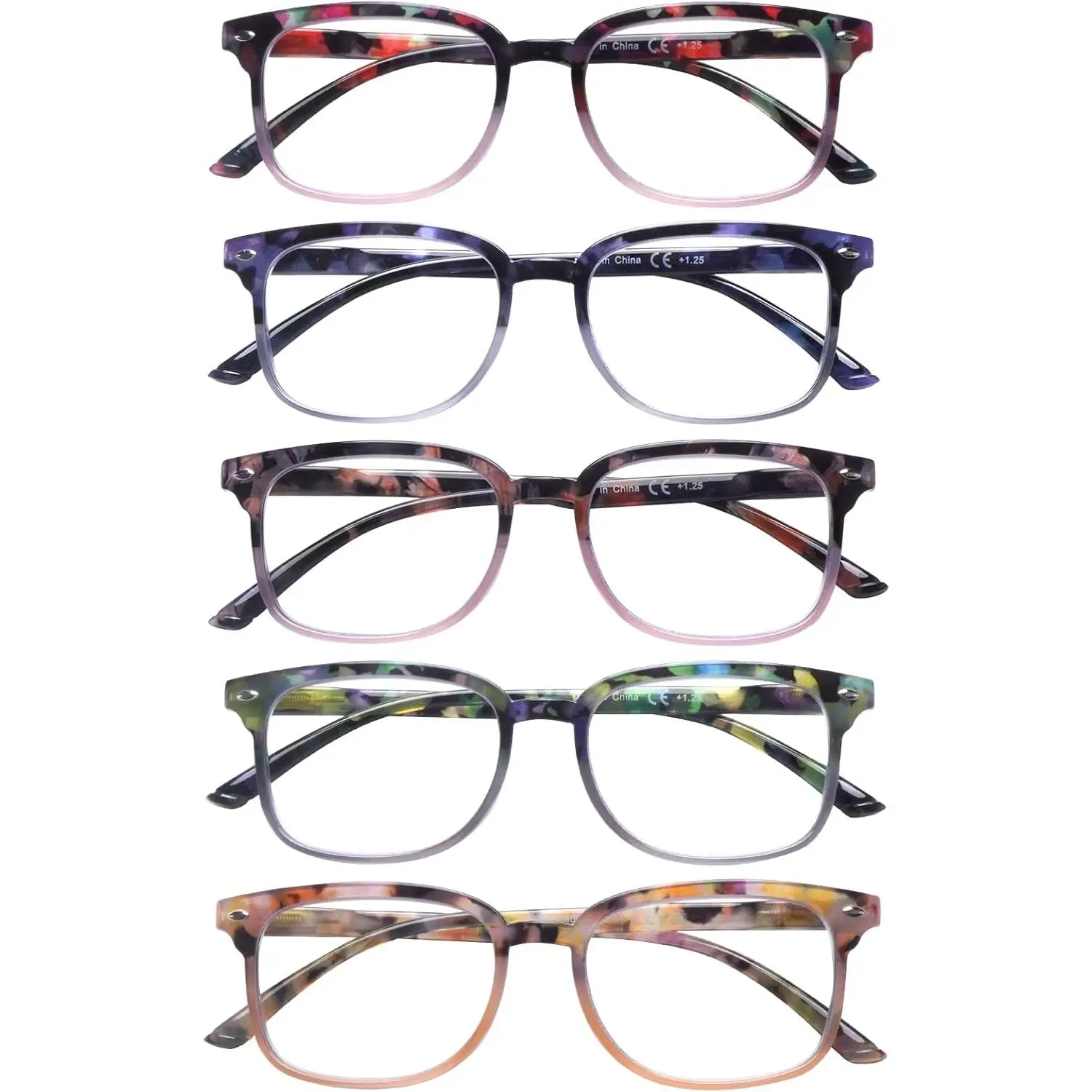 Women's High-Quality 5-Pack Presbyopia Glasses - Blue Light Filter, Spring Hinge, Computer Readers for Reducing Eye Fatigue, Daily Use