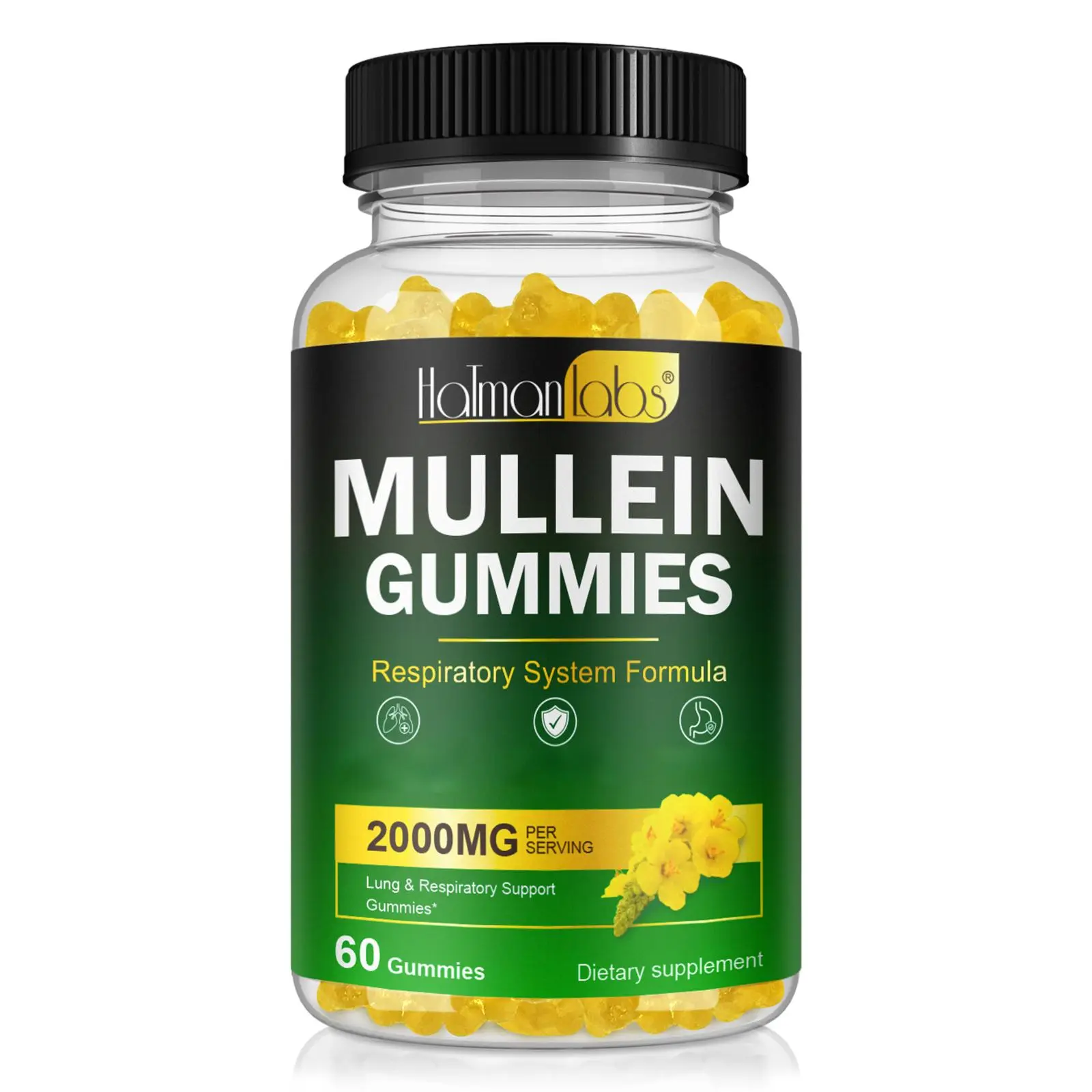 Hatmanlabs Mullein Gummies for Lungs 2000MG Per Serving Mullein Extract for Smokers Soothes Throat Mullein Leaf Extract Breathe Easier 60 Gummies