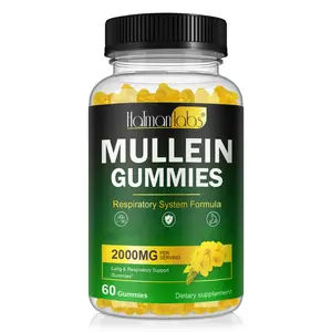 Hatmanlabs Mullein Gummies for Lungs 2000MG Per Serving Mullein Extract for Smokers Soothes Throat Mullein Leaf Extract Breathe Easier 60 Gummies