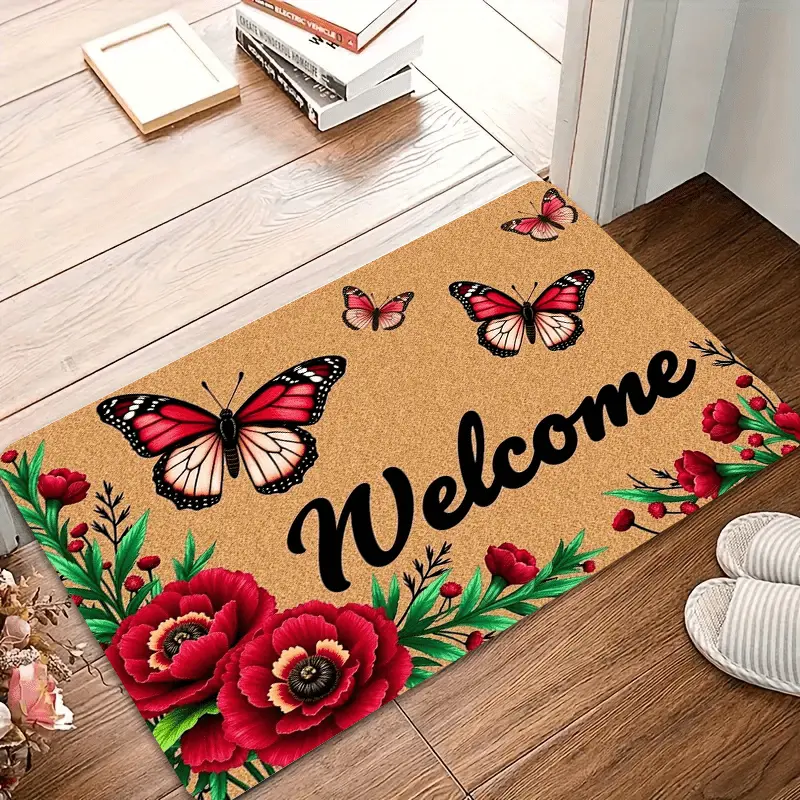 [Back to School] Floral Welcome Doormat for Homes - Soft Indoor/Outdoor, Machine Washable Floor Mat Suitable for Front Door, Balcony, Laundry Room