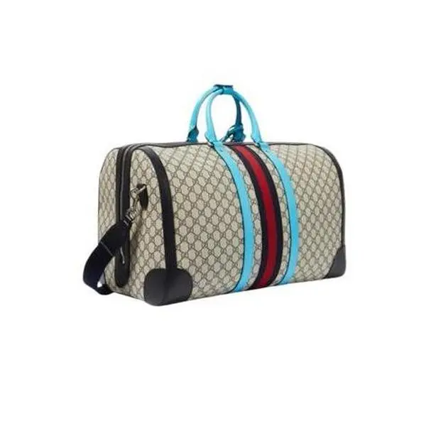 Pre-owned GUCCI Canvas Travel Bags Savoy Large GG Duffel Bag Blue Trim