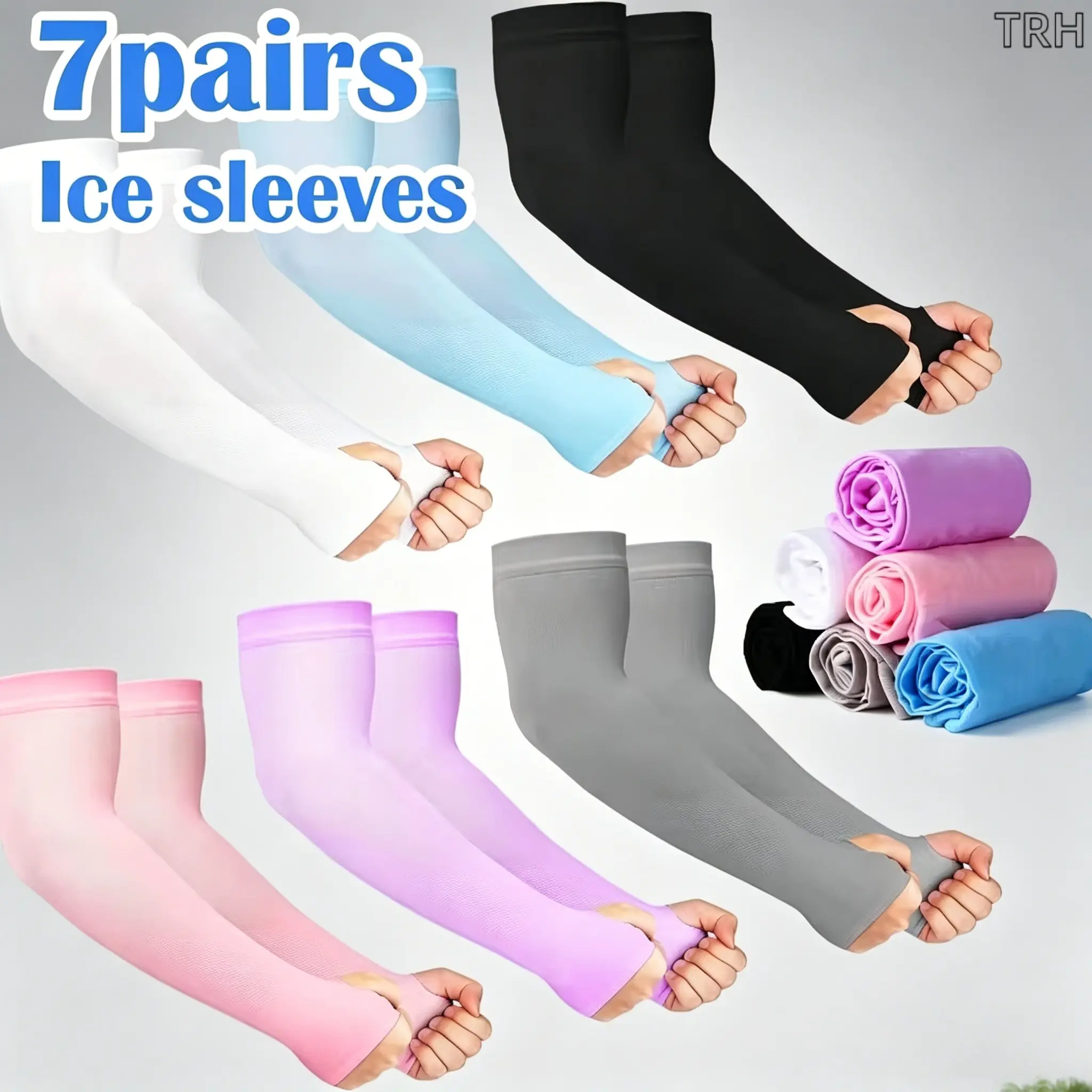 7 Pairs UPF 50+ Cooling Arm Sleeves, UV Protection Ice Sleeves for Men Women, Breathable Stretch Arm Covers for Cycling, Running & Outdoor Act