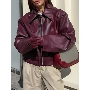 Faux Leather Moto Jacket with Removable Hood Vintage Long Sleeve Lapel Collar Zip Up Biker Coat Outwear