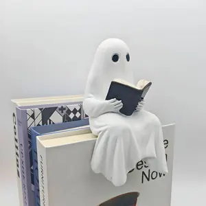 Halloween Resin Ghost Statue, Reading Ghost Figurine Decor Gift for Christmas & Halloween, Home Office Bathroom Decoration, Collectible Room Decor