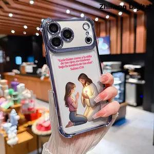 Jesus Bible Verses Girl Prayer Faith Plan Pattern Trendy Premium Electroplated Four-corner Anti-fall Mobile Phone Case Suitable for iPhone 17 Pro Max Air 16 Plus 15 14 13 12 11 Mobile Phone Protective Cover Anti-fall Protection Shell Soft Protective Case