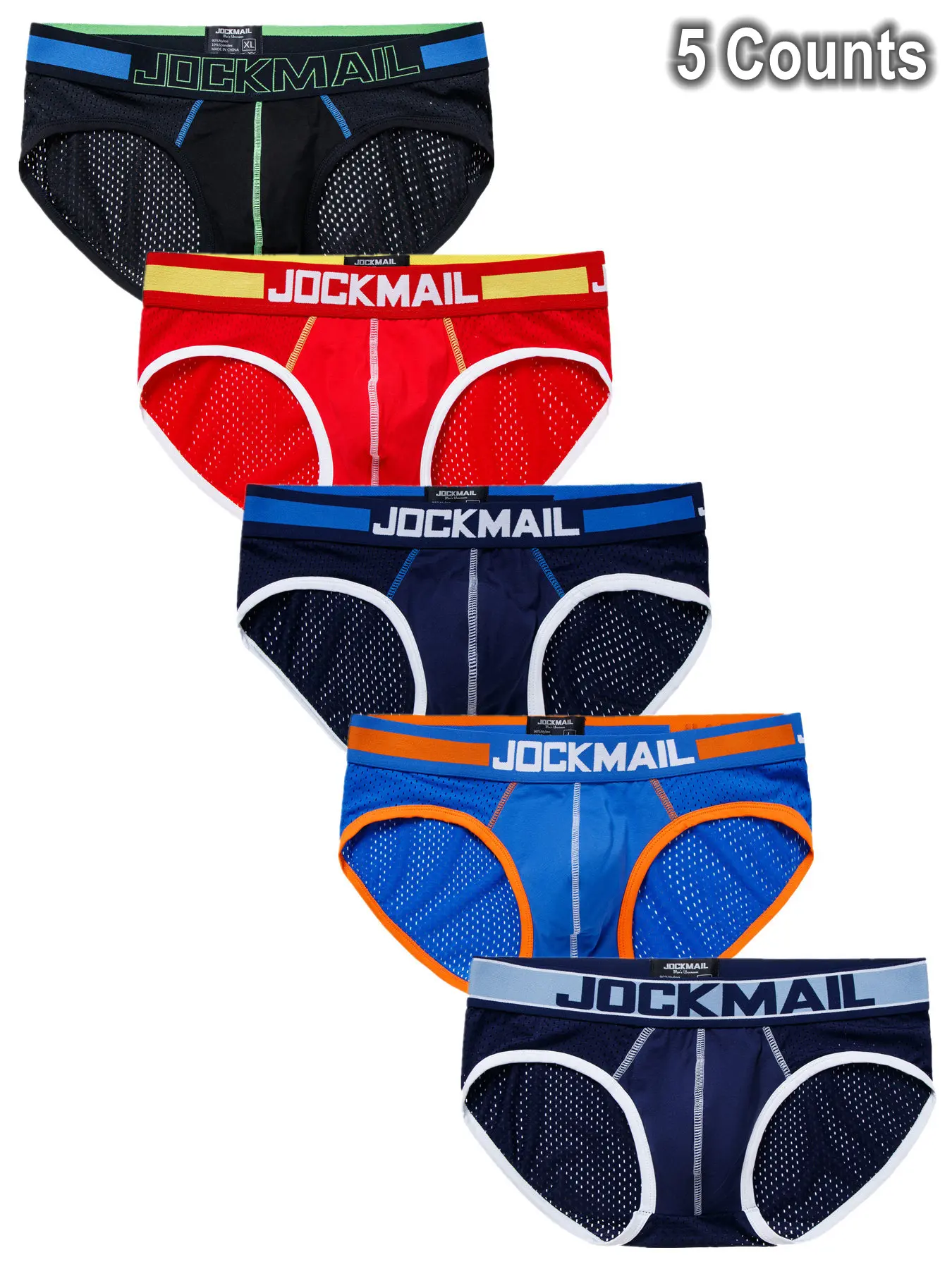 5 Counts Breathable Lightweight Underwear Slim Fit Mesh Fabric Low Waisted Underpants Color Clashing Fashion Men's Boxer briefs Daily Casual Home Seasonal Travel Gym Mens Underwear Breathable Nylon Briefs