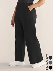 Women's Plus Size High Waist Straight Leg Pants, Elastic Waistband Wide Leg Trousers, Available in Multiple Colors