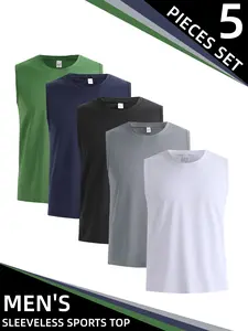 Men's 5-Pack Premium Sleeveless Gym Tops, Moisture Wicking Quick Dry Sports Vests, Ultra Soft Breathable Tank Tops for Athletic Running, Casual Wear