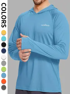 Men's Loose Letter Print Long Sleeve Hooded Rashguard, Quick Dry Sport Shirt, Lightweight Sun Protection Thumb Holes Top for Outdoor Activities, Workout Tops, Men's Sport & Outdoor Clothing for Fall & Winter, Gym Clothing