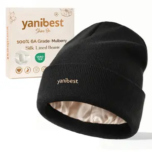 YANIBEST Mulberry Silk Lined Beanie - Soft Warm Knitted Slouchy Skullcap Hats for Unisex Winter Wear