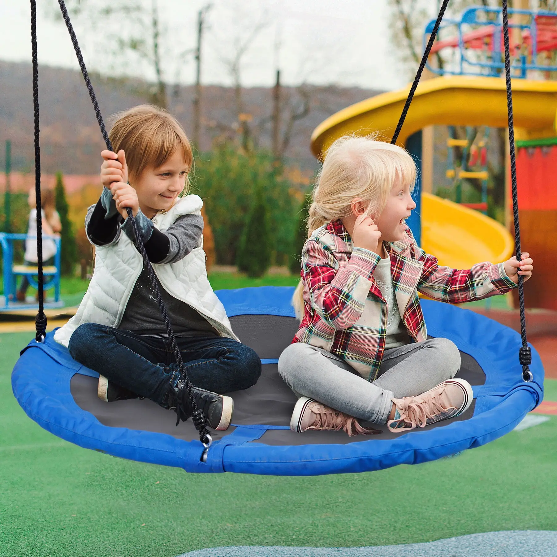 SuperDeal 48-Inch Saucer Swing - 360° Rotatable, Adjustable Hanging Ropes, Metal Frame Outdoor Home Playground Equipment for Kids