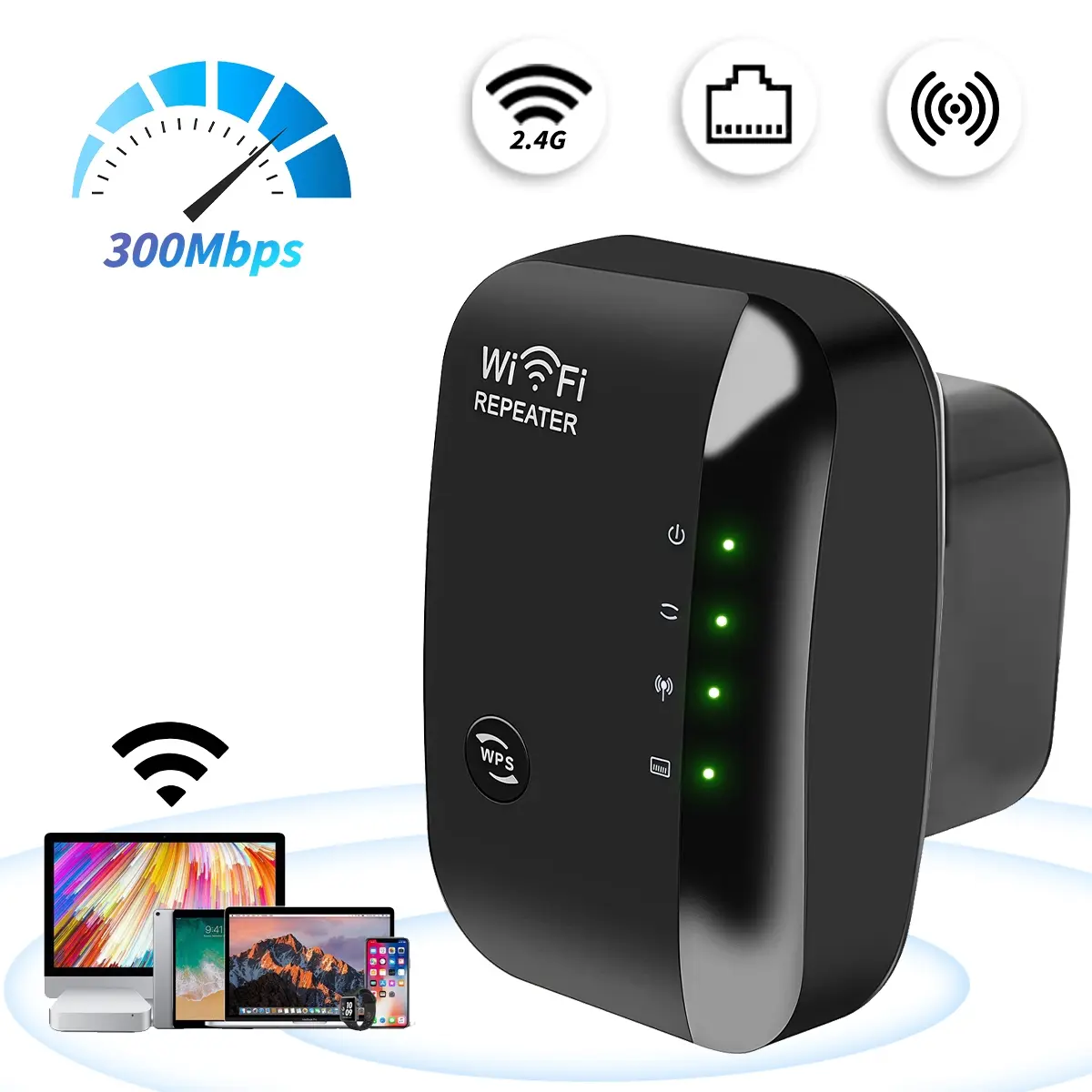 Whole Home WiFi Range Extender High Speed Wifi 5000 Sq Ft Coverage ,300Mbps Fast Wireless Signal Booster, 2.4GHz Band Support for 60 Connected Devices, Easy Installation Internet Repeater and Booster, WiFi Extenders