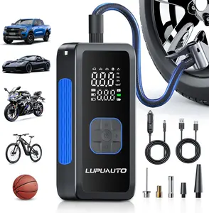 LupuAuto Portable Wireless Automotive Vehicle Tire Inflator, Cars Accessories Tools and Gadgets - Digital Display, Fast Inflation, Automatic Shut-off, LED Light, 4 Modes, Emergency Pump with Vehicle Starting Power for Cars, Bicycles