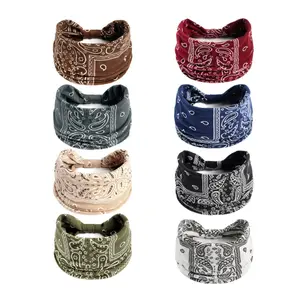Boho Paisley Knotted Wide Headbands Soft Elastic Comfortable Hair Bands Stylish Retro Hair Accessories Firm fit not easy to slip, perfect for fitness workout, yoga practice, daily dancing, outdoor camping, home leisure and everyday casual wearing-MM1