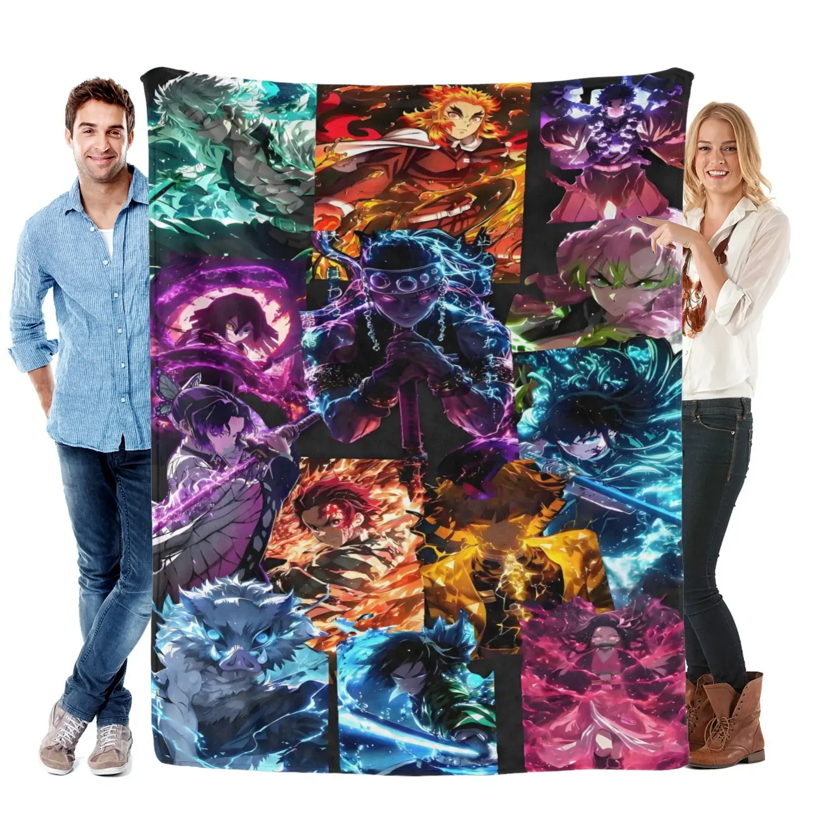 Demon Slayer Flannel Fleece Throw Blanket - Character Graphic, Illustrated Character, Cartoon Drawing, Anime Manga, Demon Slayer-Inspired, Ultra Soft Cozy Warm Plush Lightweight, Kawaii Otaku Room Decor, Christmas Birthday Gift for Teens, Character Graphi