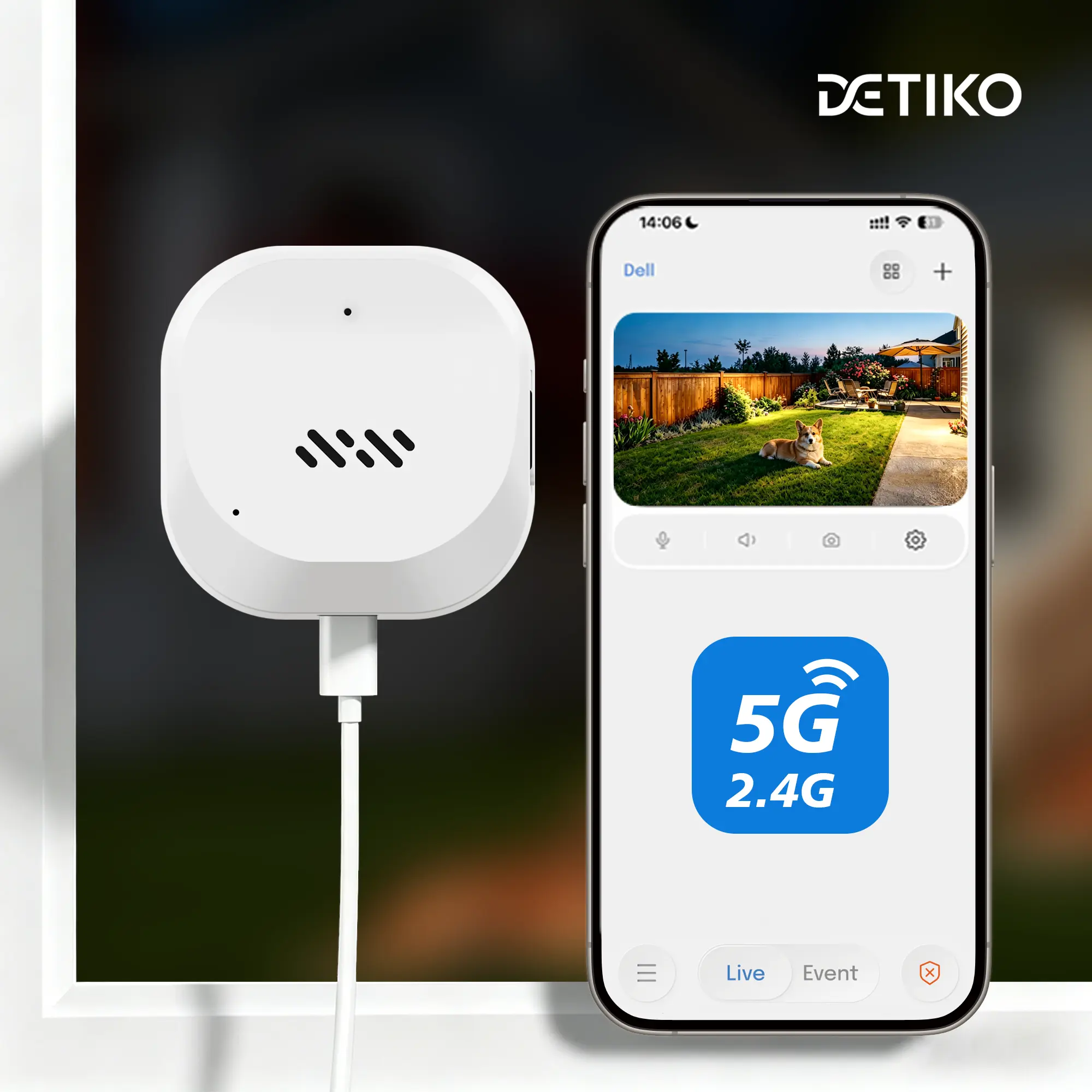 DETIKO 3MP 2K Window Security Camera, WiFi Indoor Camera, Dual-Band 2.4GHz/5GHz, AI Full Color Night Vision Through Glass, Person & Motion Detection, Magnetic Sticker No-Drill Install, 24/7 Recording, Local & Cloud Storage, Family Sharing, 911  Alert