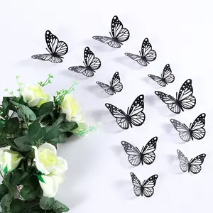 12pcs High-End Cool Hollow Out Butterfly Decorative Wall Stickers, Holiday Wedding Decoration, Wedding Room Decor, Atmosphere Soft Furnishing