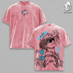 Gojo Satoru Vintage Washed Oversized T-Shirt & Hoodie, Jujutsu Kaisen Anime Double Printed Graphic Tee, Streetwear Casual, Heavy Cotton Unisex Top, Gift for Anime Fans