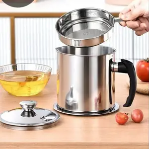 Stainless Steel Oil Storage Container with Sieve (1 Count), Oil Storage Box with Filter, Kitchen Strainer Utensils for Home, Kitchen Gadgets, Summer Essentials, Summer for Gift