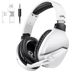 Wireless Gaming Headset with Noise Canceling Microphone for PS5, PC, PS4, 2.4G/Bluetooth Gaming Headphones with USB and Type-C Connector, Wired Mode for Controller Gamecube WolfLawS
