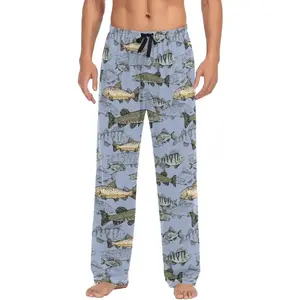 Funny Ocean Fishing Lures Pajama Pajama Pants For Men, Men's Separate Bottoms, Lounge Pants, Fishing PJs, Oversized Comfy Bottoms Breathable Cool Warm Relaxing Cartoon Print Slumber PJs