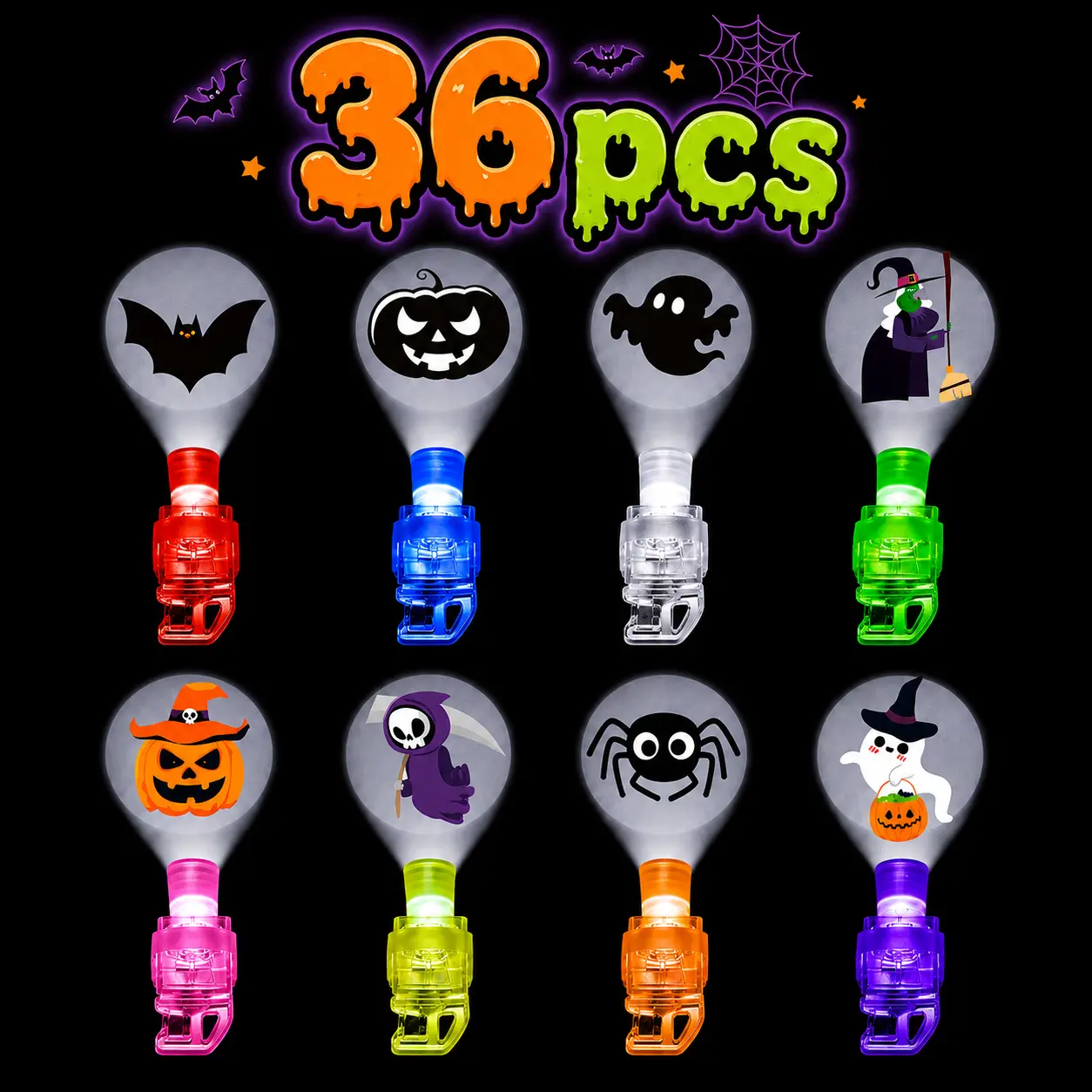36pcs Halloween Finger Lights Toys for Kids, Bright lights | Halloween Party Favors Toys, Halloween Goodie Bag Fillers, Trick or Treat toys, Classroom Rewards