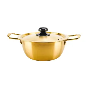 KAWASIMAYA Korean Instant Noodle Ramen Pot with Lid 18cm Gold Cooking Stainless Steel Cookware