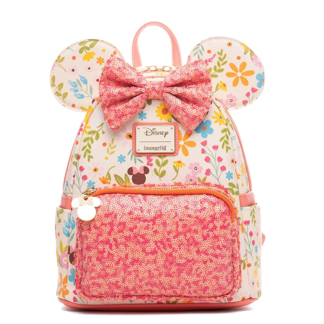 Loungefly Disney Minnie Mouse Floral Print Springtime Sequins Lightweight Mini Backpack for Adults, Casual Style with Custom Hardware - 707 Street Exclusive, Lightweight Backpack