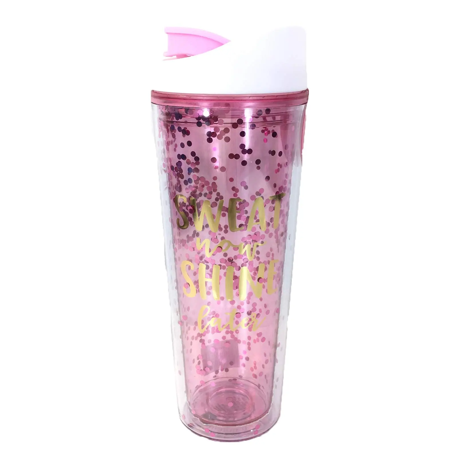 Tri-Coastal Design Glitter Look Washable BPA-Free Portable Gym Water Bottle - Pink Lightweight Reusable Cup, Locking Lid Drinkware for Travel