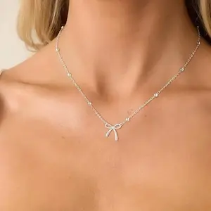 Women's Classic Bow Charm Gold Choker - Fashion Jewelry Trends, Bow Motif, Cute Charm, 2026 Fashion Party Gift, Bow Motif Necklaces