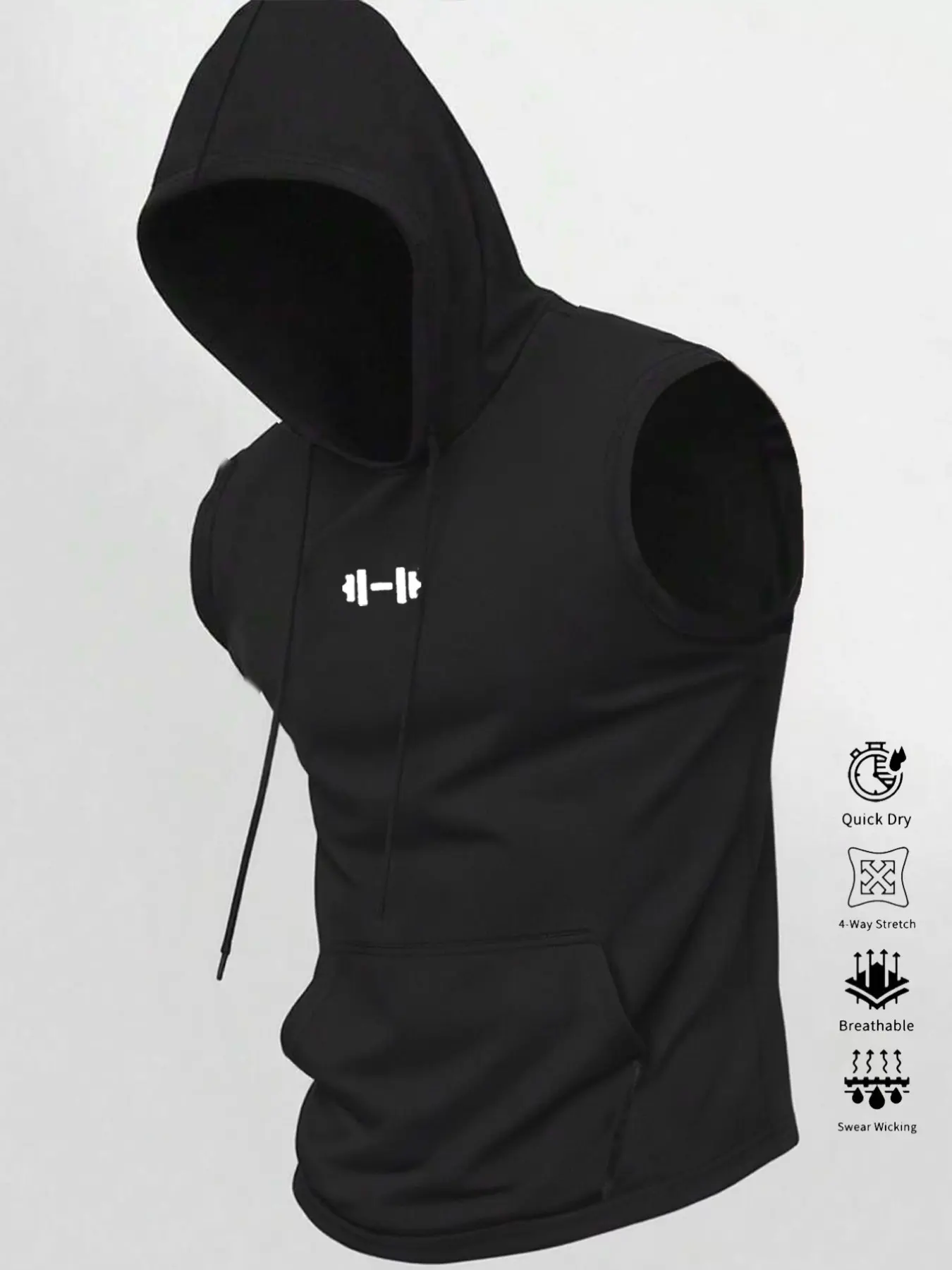 Hoodie with Sleeves Cut Off | Men's Sleeveless Hooded Vest, Fitness Sport Top, Solid Pattern, Muscle Man's Exclusive Battle Gear, The Baddest Gym Beast, Quick Dry Hoodie, Activewear Gym, Fitness Apparel, Athletic Sports Clothing, Fitness Clothes