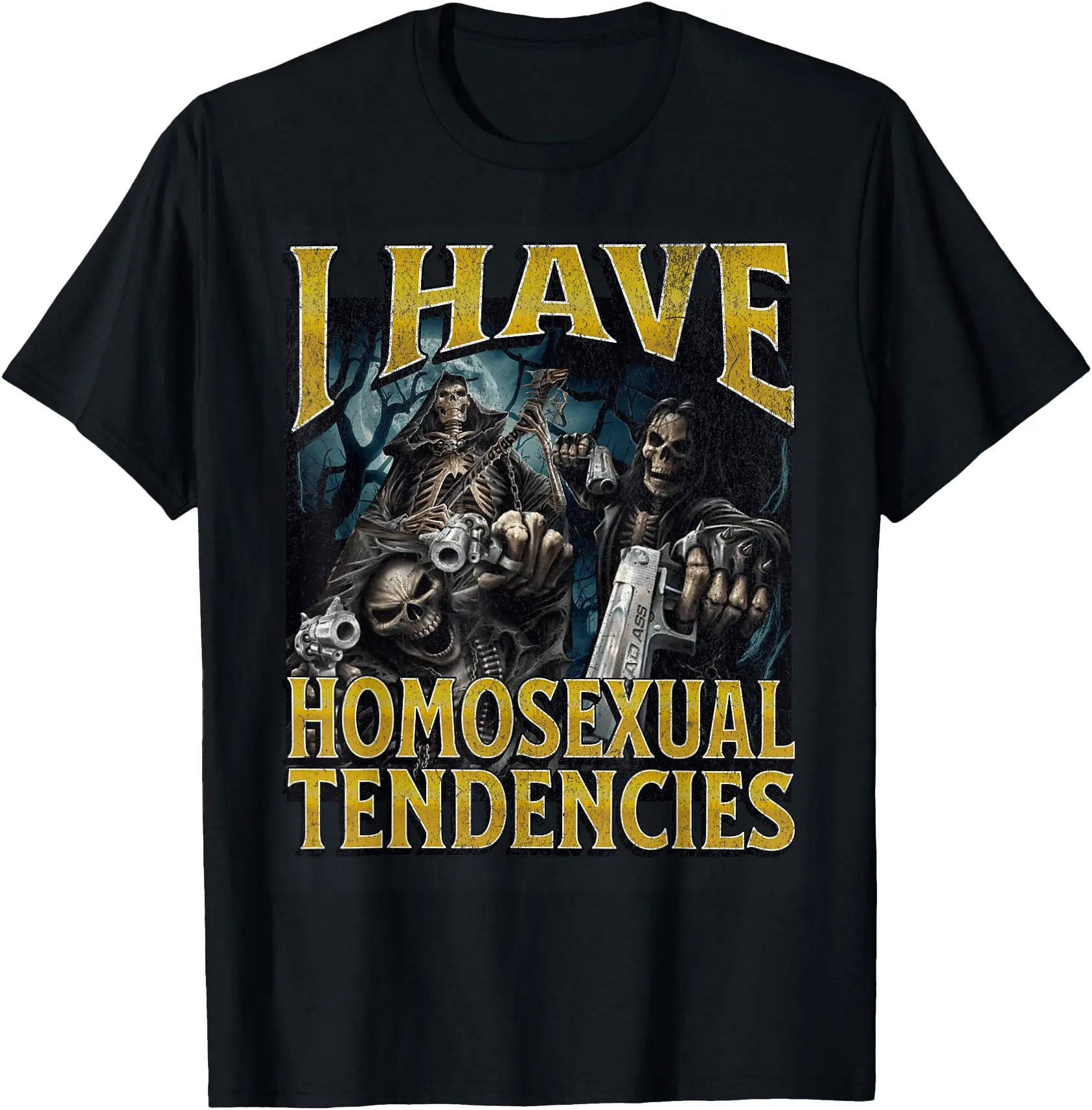 Men's 100% Cotton Crewneck Short-Sleeve Tshirt - Menswear Tee with Soft Fabric, "I Have Homosexual Tendencies" Funny Hard Skeleton Meme Design, Ideal Men's Gift, Classic, Breathable