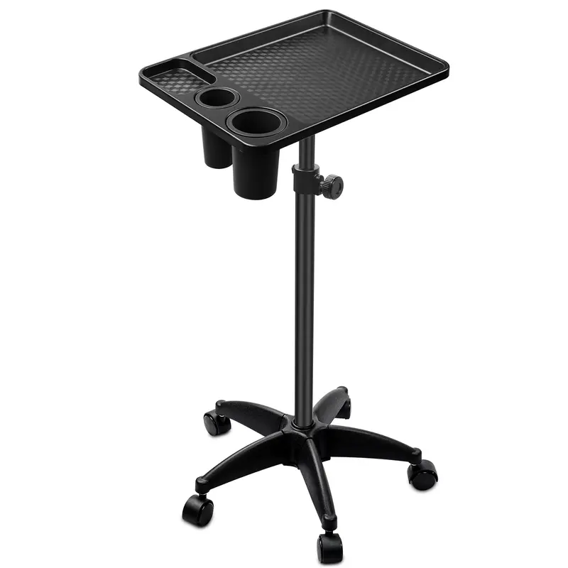 Salon Tray Cart on Wheels, Adjustable Height Service Rolling Tray, Salon Station with Hairstylist Holder,Storage Tray Accessory for Salon Spa Dental Use, Rolling Tray Cart,Tattoo Tray