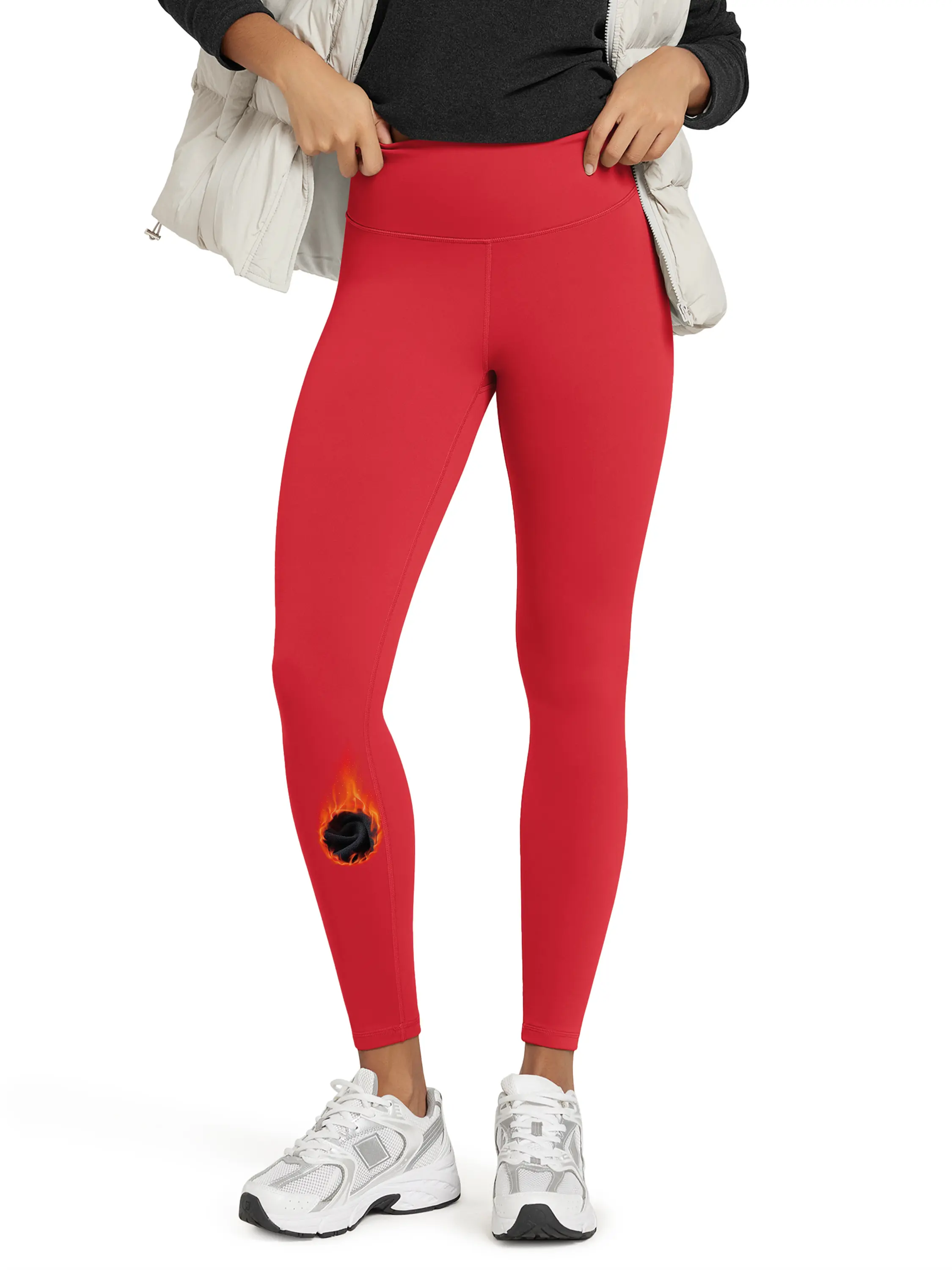 ODODOS Women's Fitted Fleece Lined Thermal Warm Winter Leggings - 25"/28" High Waisted Thick Yoga Pants with Back Pockets, Athleisure Wear, Gym Ootd