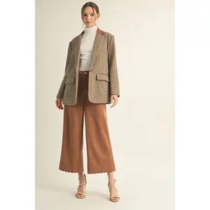 Jodifl Scallop Edge Accented Wide Leg Suede Pants