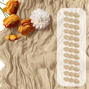 12 Pack Beige/Burgundy/Pink/Black Cheesecloth Table Runner 18 x 108 Inch Gauze Table Runner Fabric Semi Sheer Cheese Cloth Table Decoration Bulk for Rustic Romantic Wedding Baby Shower Table Decoration