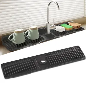 24 Inch Faucet Mat for Kitchen Sink, Longer Silicone Sink Splash Guard, 7°Slope Fast Self-draining, Fast Drying Tidy Faucet Mat Splash Guard