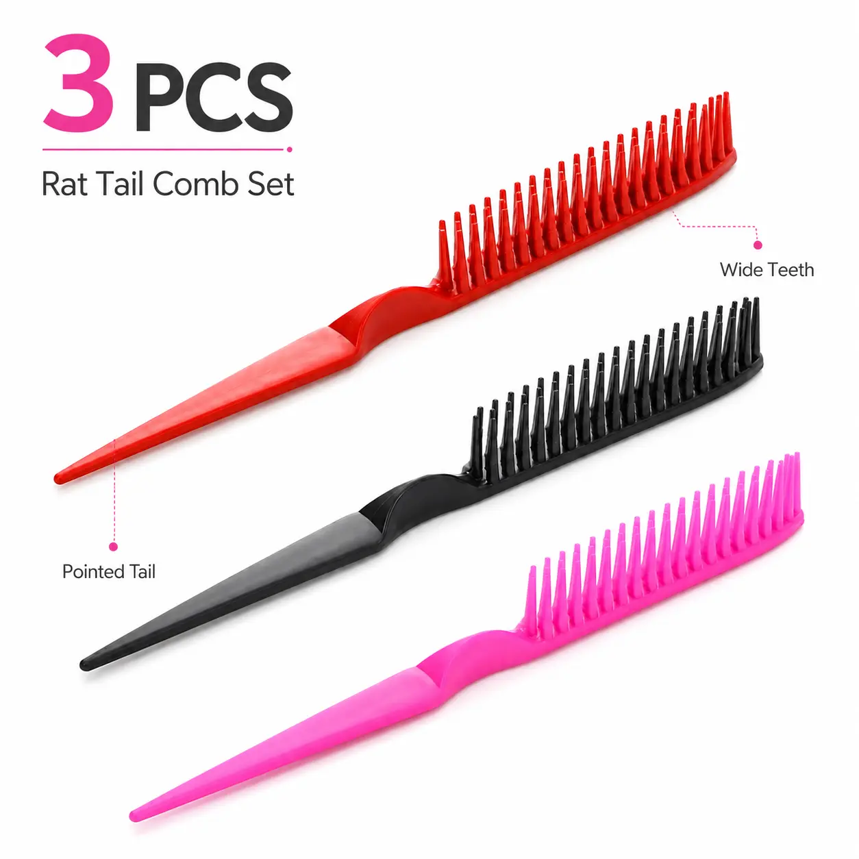 3 Pack 3-Row Wide-Tooth Hair Comb, Heavy-Duty PP Plastic Folding Detangling Comb, for Curly & Color-Treated Hair, Portable Curl Defining Comb, for Home & Salon Use, Specially for Curly Hair