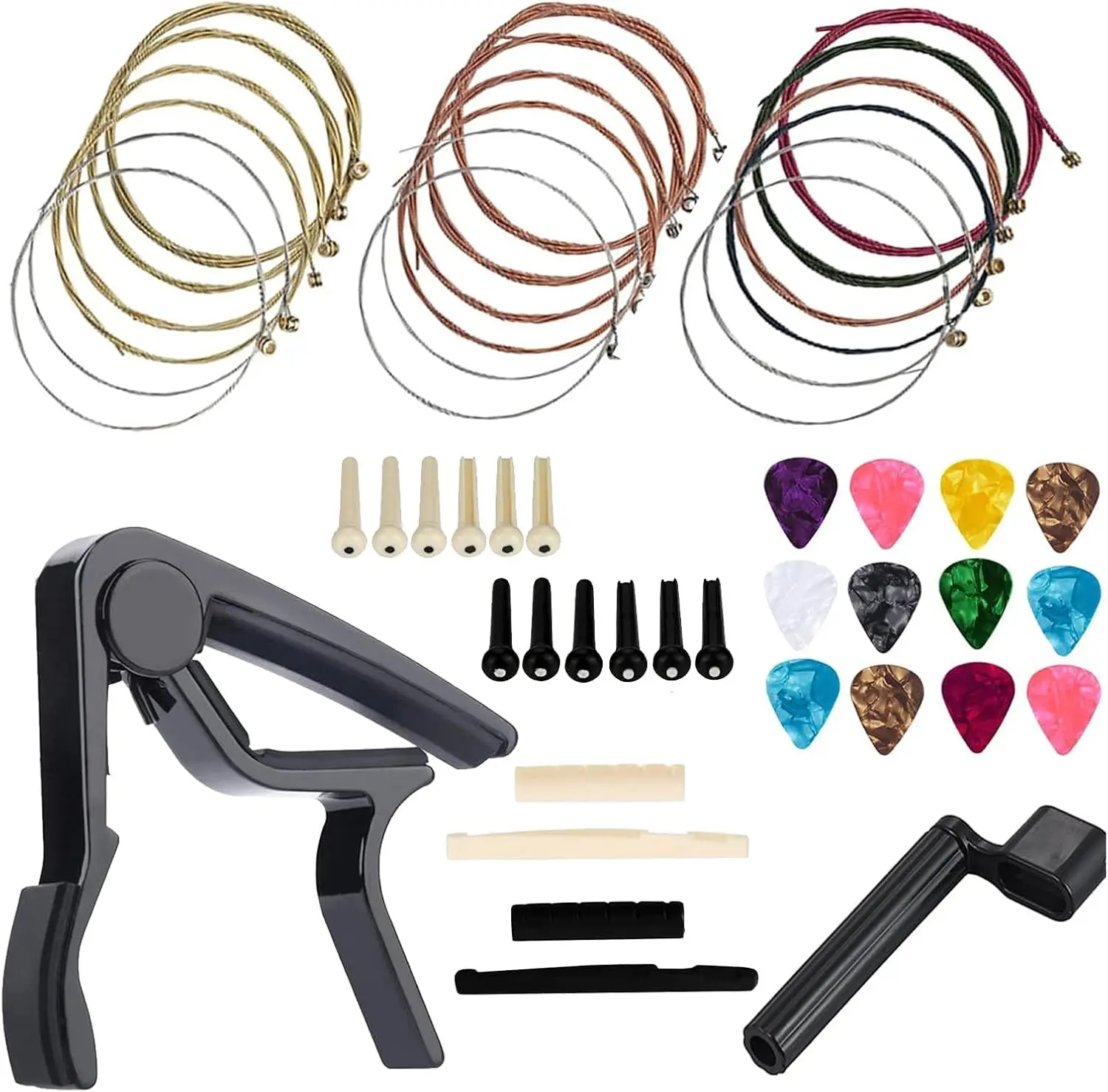 48 PCS Guitar Accessories Kit, Acoustic Guitar Changing Tool, Including Acoustic Guitar Strings, Guitar Picks, Capo, String Winder, Bridge Pins, Pin Puller,for Guitar Players and Guitar Beginners