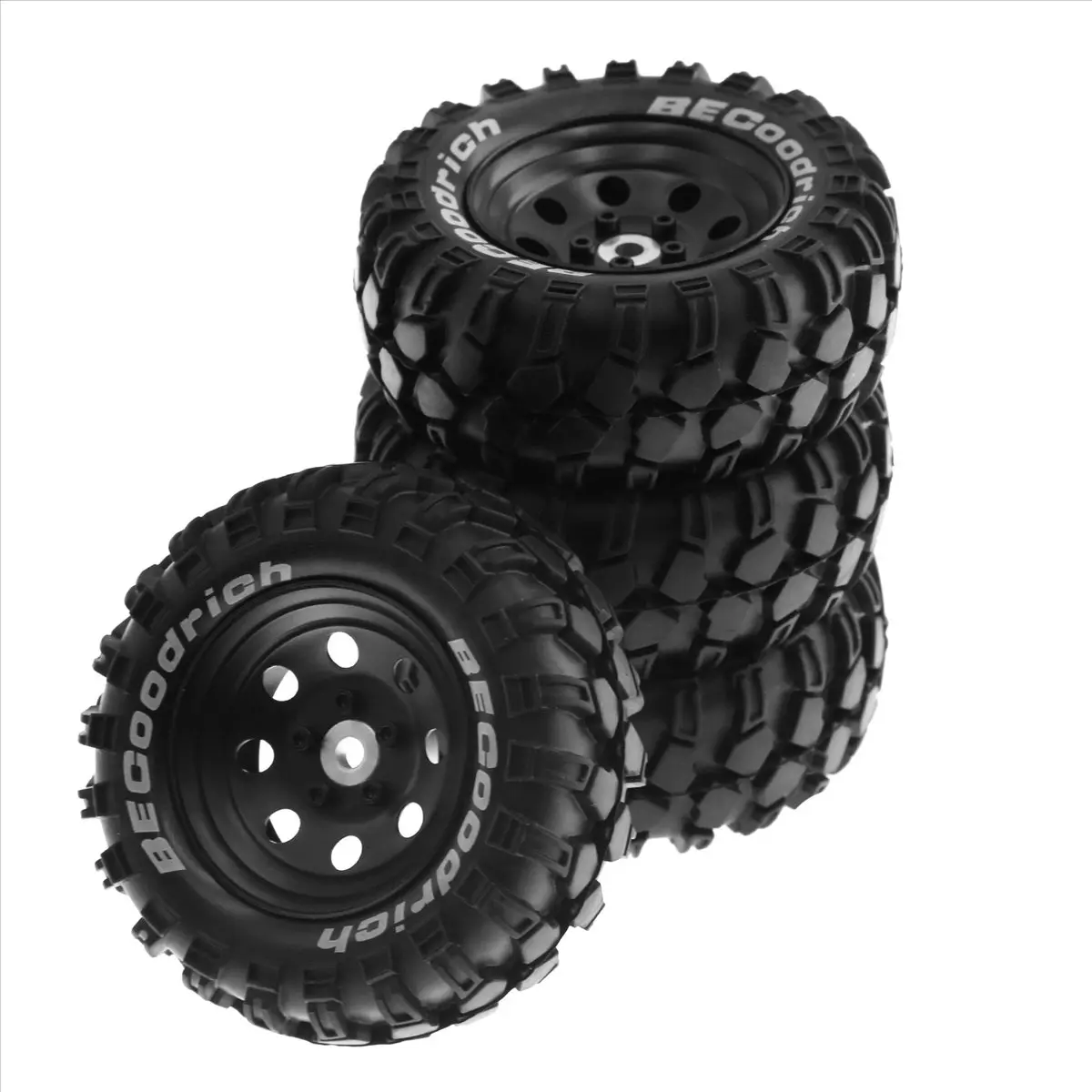 4Pcs Durable Metal Rims with 1.9-Inch Wear-Resistant Rubber Tires & Foam Inserts, All-Terrain RC Crawler Parts, Compatible with 1/10 Models TRX4-SCX10-D90-4103-90046-FR4-FMS NT4, Black (Household Appliance Parts & Accessories), Durability, Rubber Tire Gri