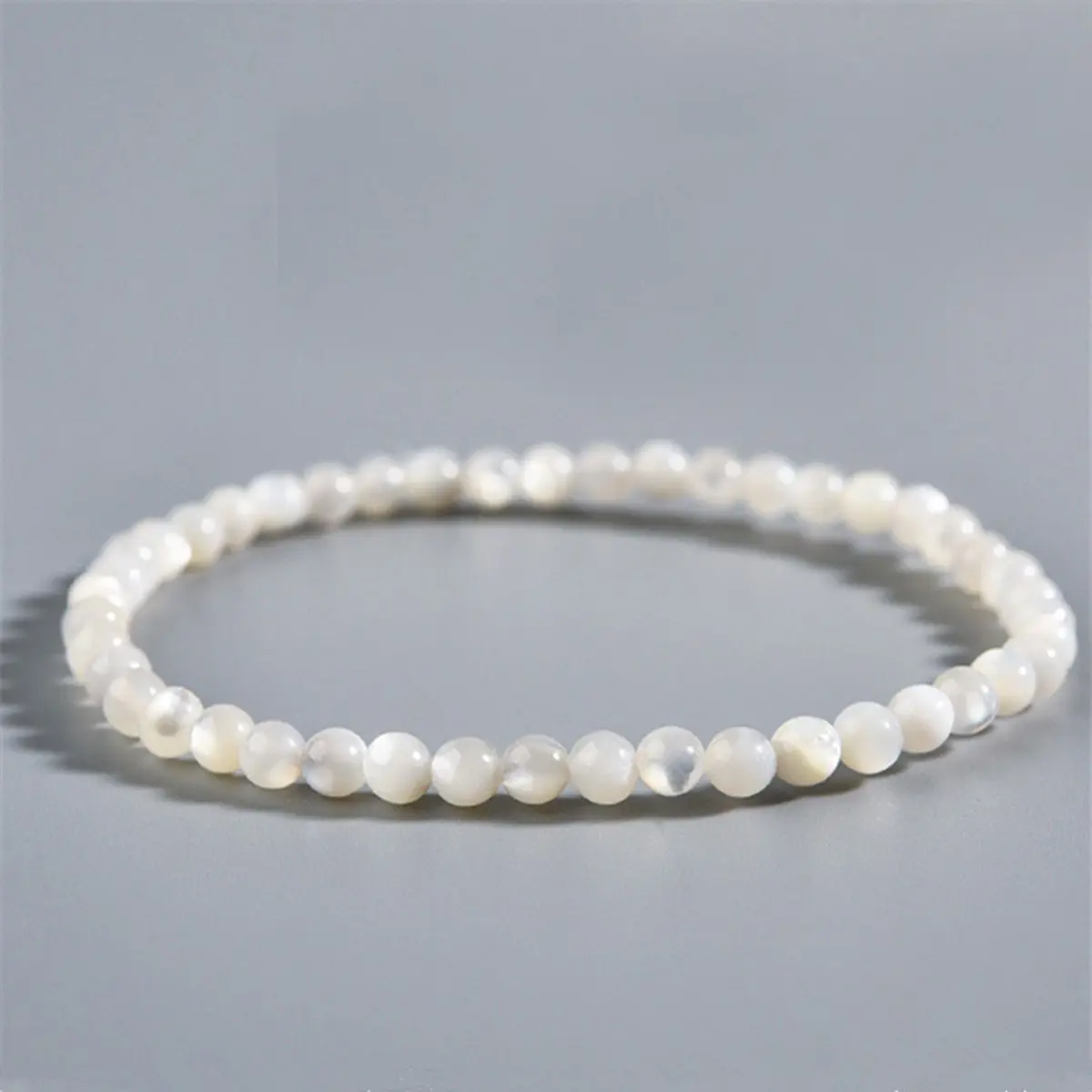 4mm Handmade Mother of Pearl Bracelets - Natural Gemstone Beads Bracelets for women - Heart Healing Bracelet for Love & Intuition & Prosperity