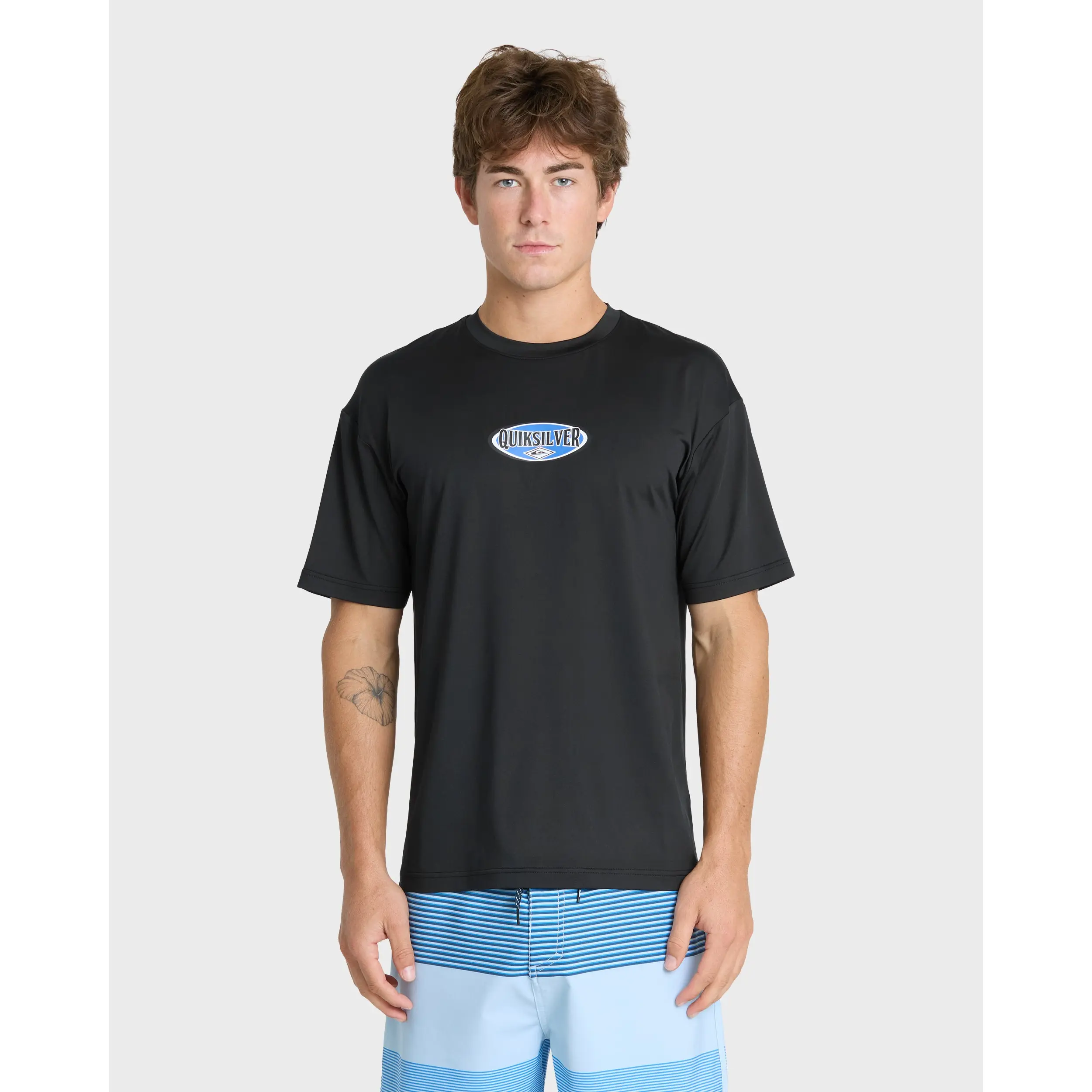 Quiksilver | Direct Graphic 50 Upf Short Sleeve Surf Tee | Men's Polyester Surf-ready Recycled Material Uv Protection Shield Patch | Surf