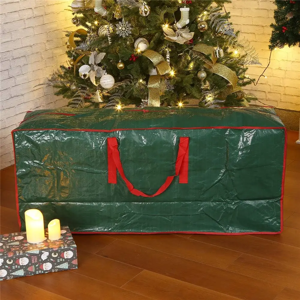7.5 ft Traditional Artificial Christmas Tree Storage Bag - Durable Heavy Duty Extra Large Holiday Bag with Reinforced Handles, Dual Zippers, Wide Opening - Green, With Handle