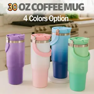 Portable Gradient Straw Water Cup, Large Capacity Vacuum Insulated Mug with Handle and Straw, 12h Warm, 24h Cold, Leakproof Design