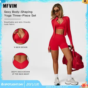 MFVIM Women's Sports Three-Piece Set Impact Compression Outdoor Fitness Running Activewear Versatile Everyday Workout High Waist Butt Lifting Yoga Pants