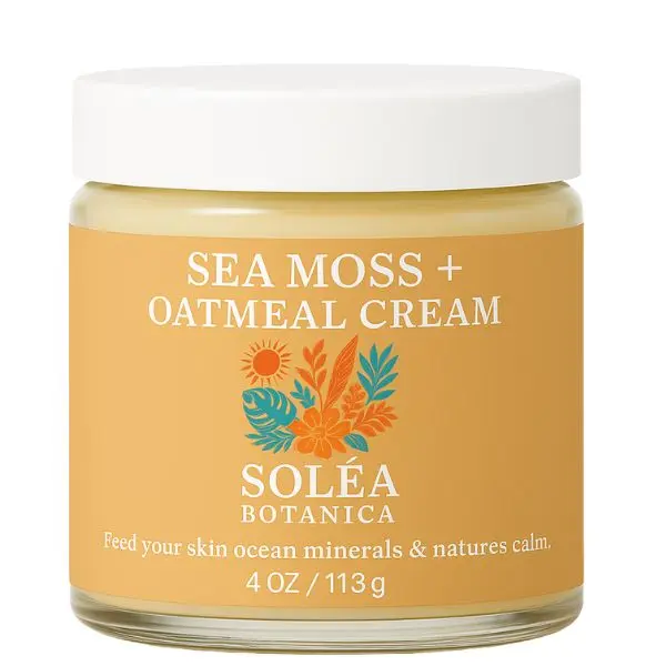 Soléa Botanica Seamoss + Oatmeal Cream Soothing, hydrating formula trusted by sensitive skin. 4oz