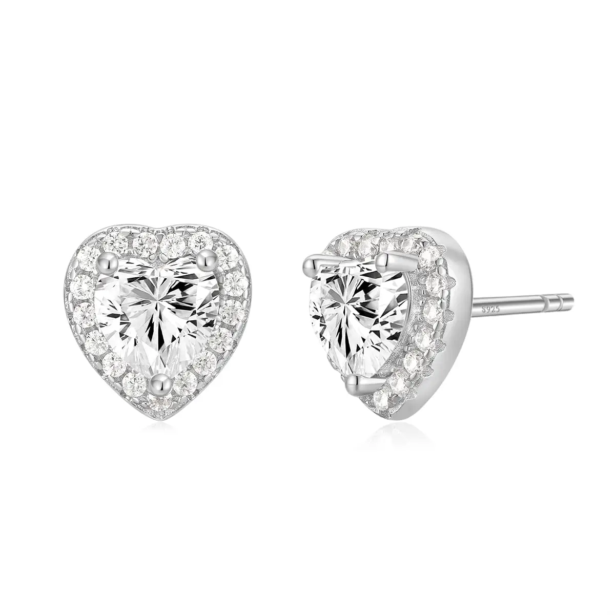 EAMTI 925 Sterling Silver Stud Earrings for Women Emerald Hear Cut Cubic Zirconia CZ Stud Earrings Hypoallergenic