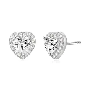 EAMTI 925 Sterling Silver Stud Earrings for Women Emerald Hear Cut Cubic Zirconia CZ Stud Earrings Hypoallergenic